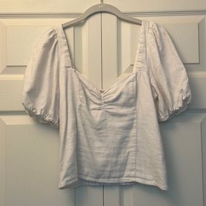 Abercrombie & Fitch White Linen Short Puff Sleeve Top